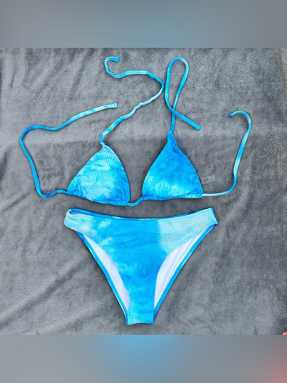Blue Tie Dye Triangle Bikini Top & Cheeky Bottom Set - Juniors Large